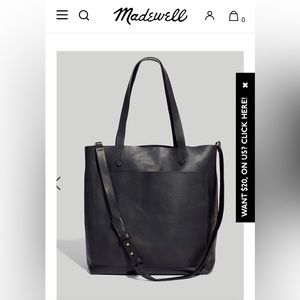 Madewell black leather medium transport tote bag